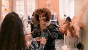 Woman laughing at an event