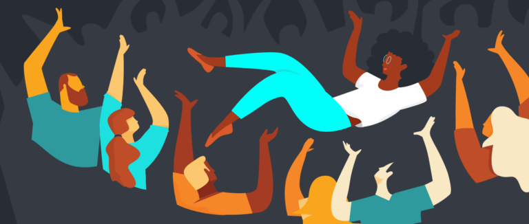 A graphic showing a crowdsurfer at a concert.