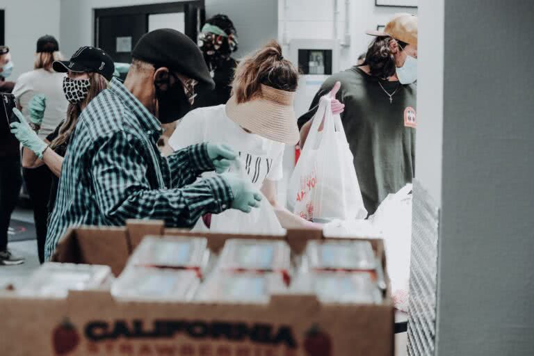 People working in a food bank.