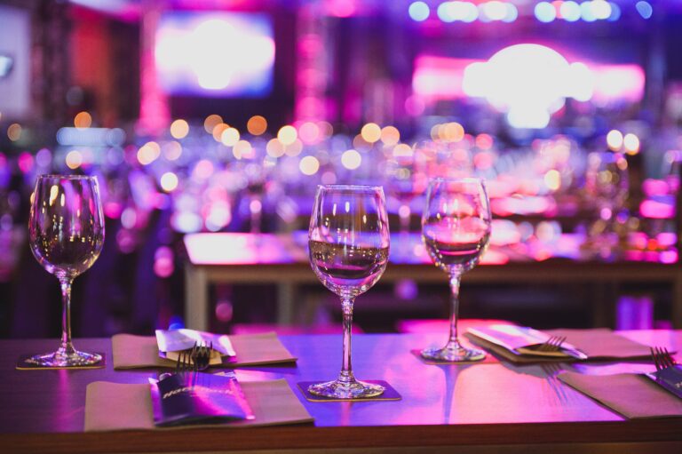 Wine glasses on a gala table