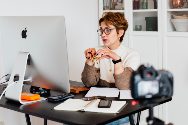 Woman working on a computer at a desk