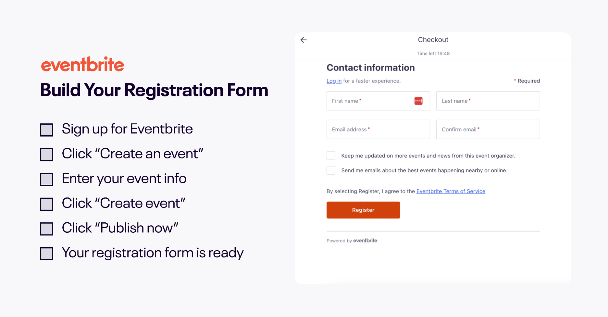 A graphic that lists how to build an online registration form along with an example