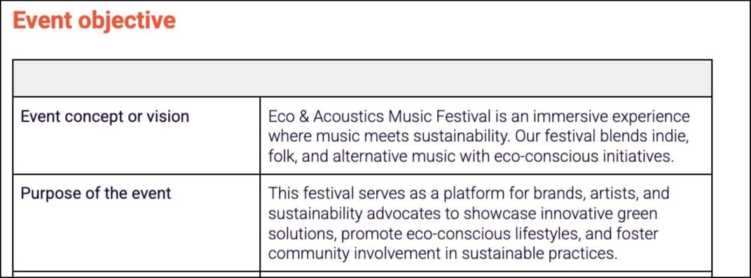 A screenshot of Event proposal template event objective